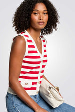 ווסט סריג הדפס פסים בצבע לבן/אדום