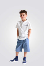 מכנסי ברמודה פשתן לילדים בצבע כחול 