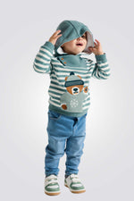 סווטשירט לתינוקות עם הדפס פסים ודובי | אובייבי 