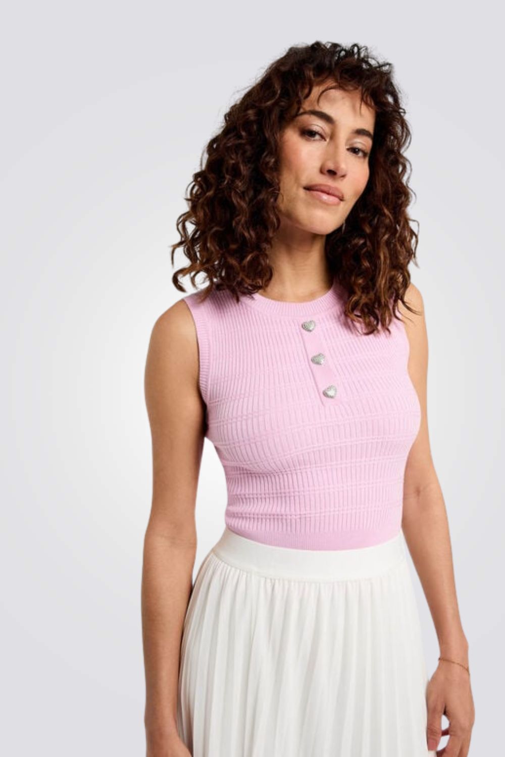 גופיית סריג לנשים בצבע ורוד | מורגן