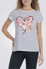 טישירט לנשים עם הדפס פרחוני ופסים