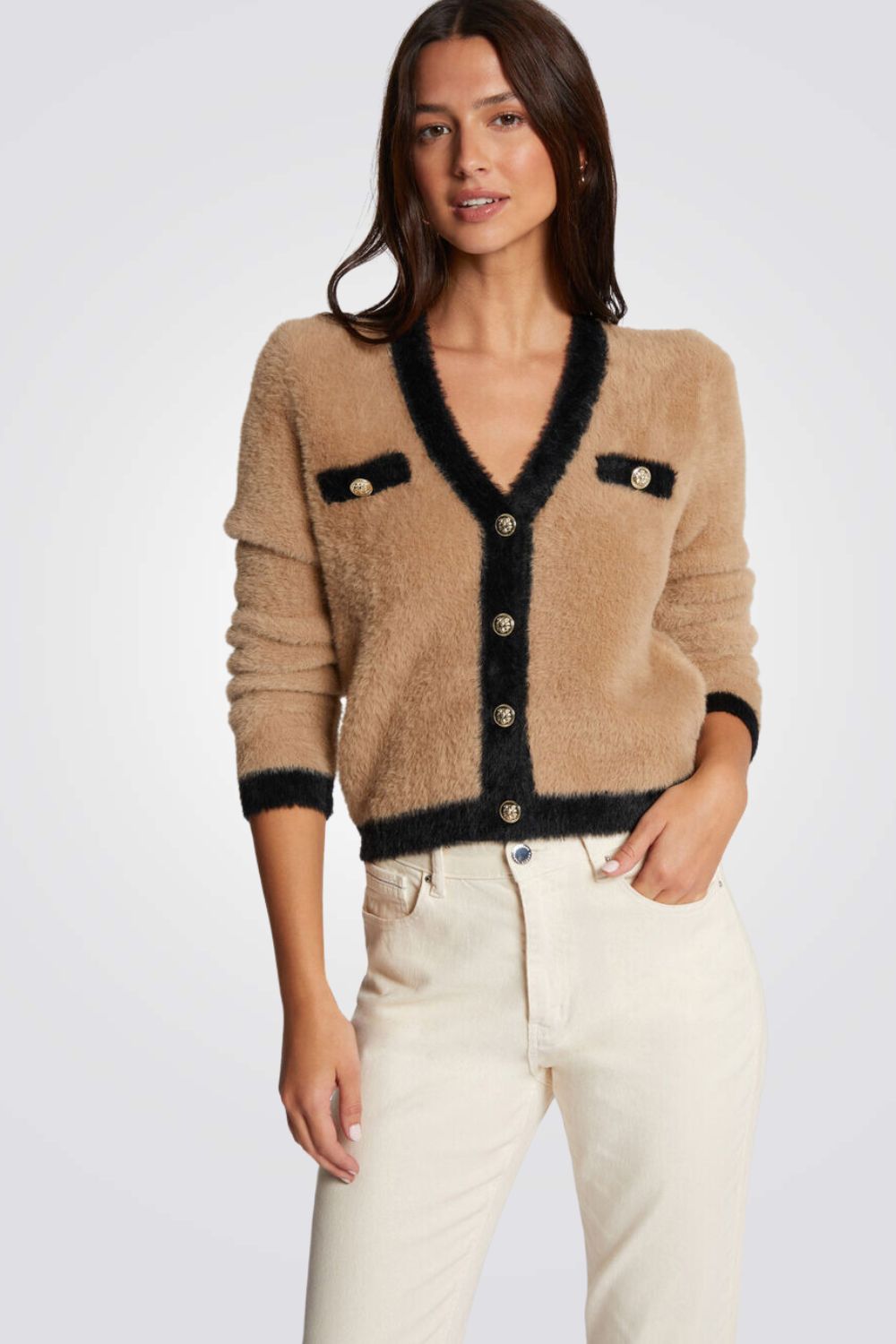 קרדיגן סריג רך בצבע כאמל