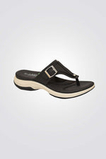 כפכפי אצבע דמוי עור עם אבזם בצבע שחור