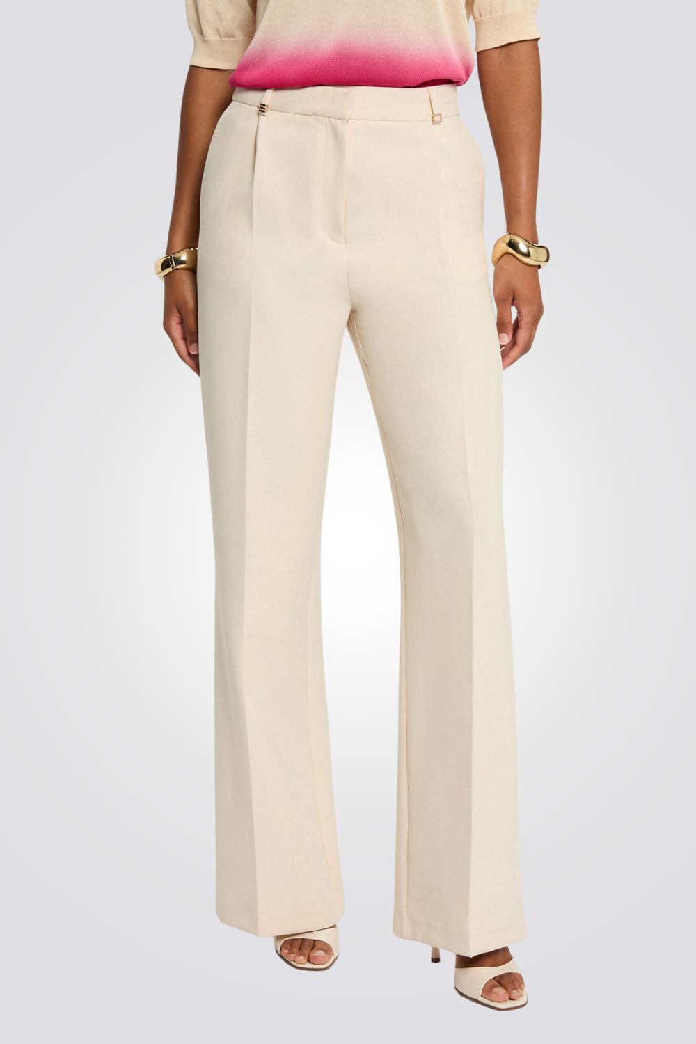 מכנסיים רחבים לנשים בצבע קרם | מורגן