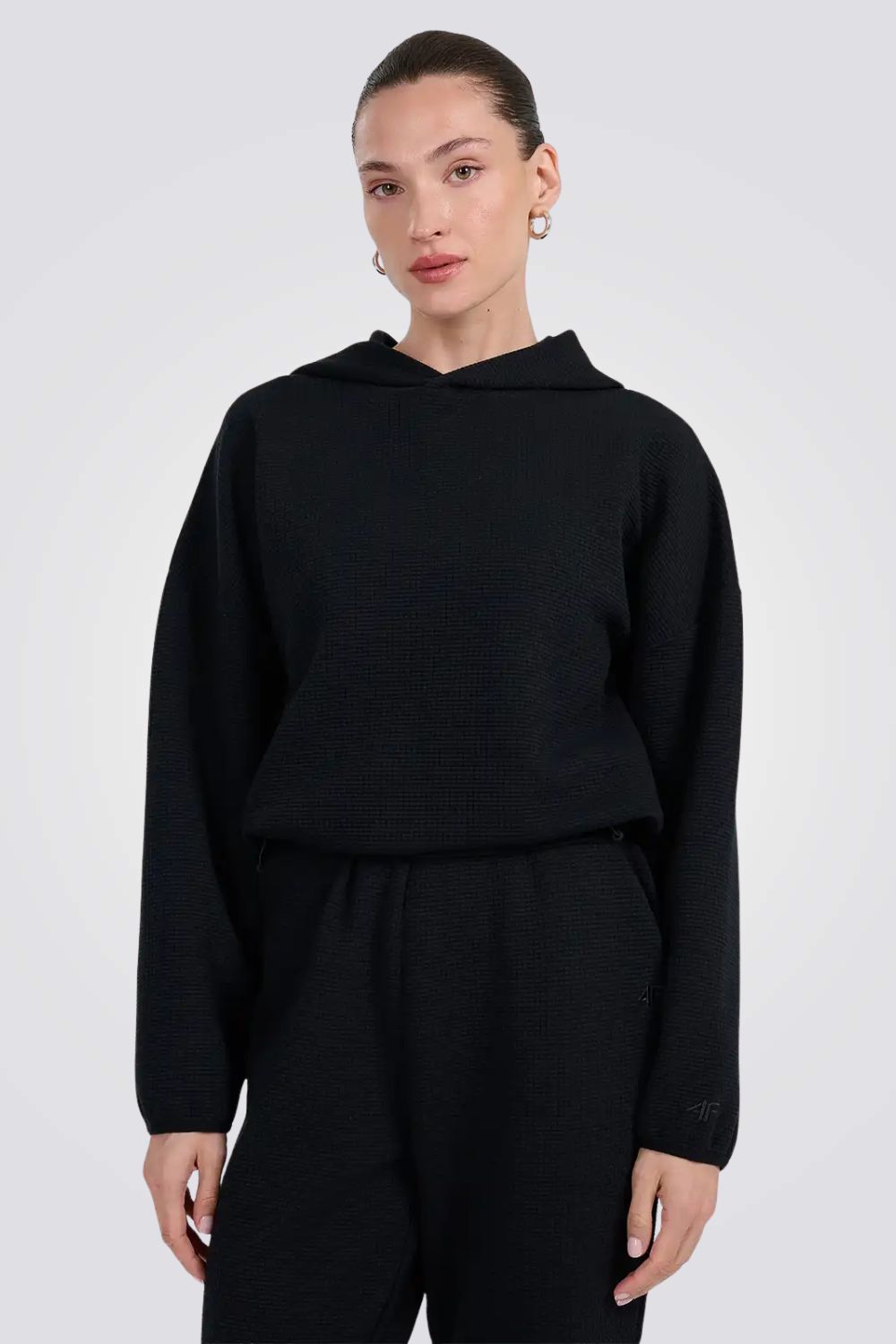 סווטשירט בטקסטורת וואפל ומכפלת מתכווננת לנשים| 4F