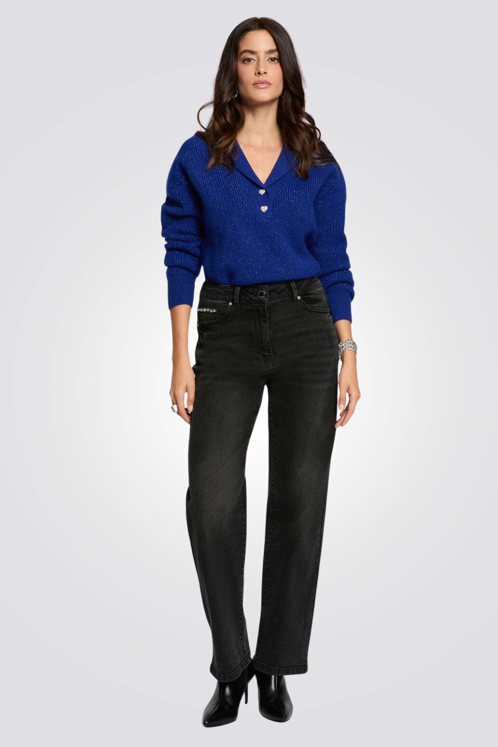 ג'ינס רחב לנשים בצבע אפור | מורגן 