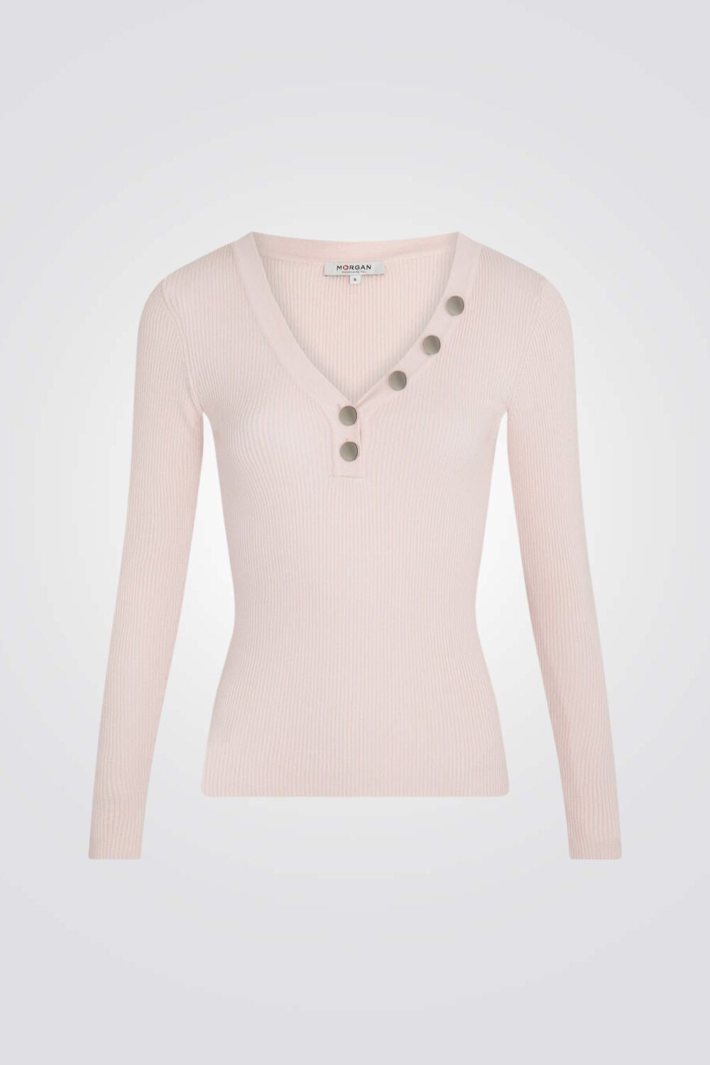 סריג צווארון וי בצבע ורוד