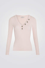 סריג צווארון וי בצבע ורוד