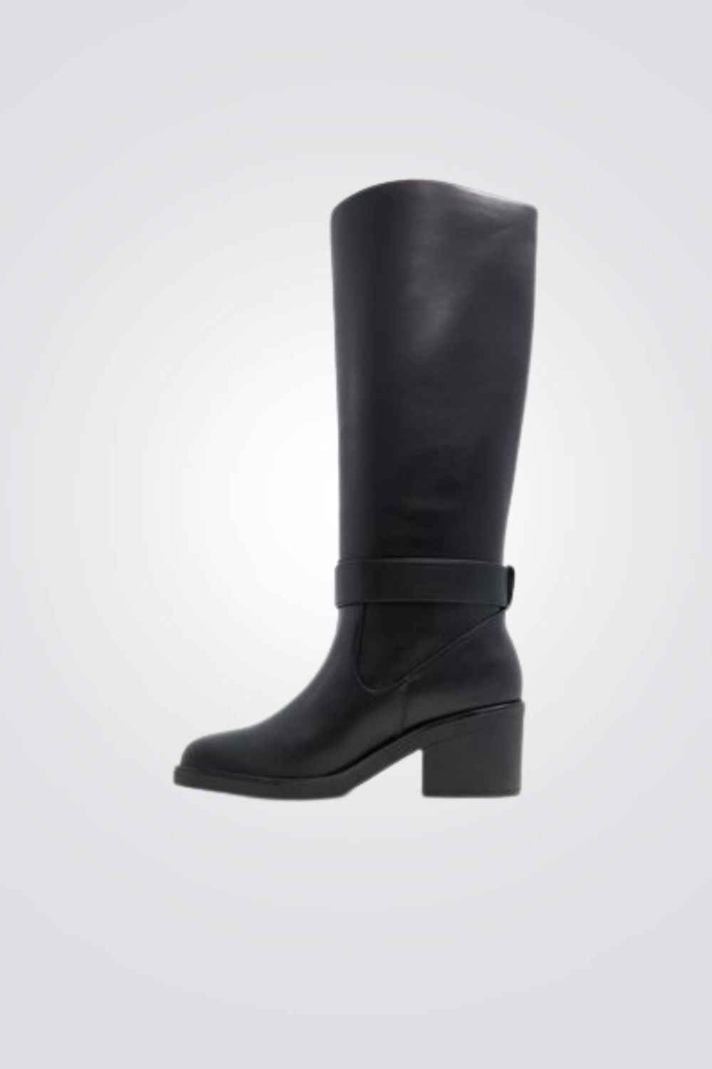 מגפי ברך בשילוב אבזם בצבע שחור