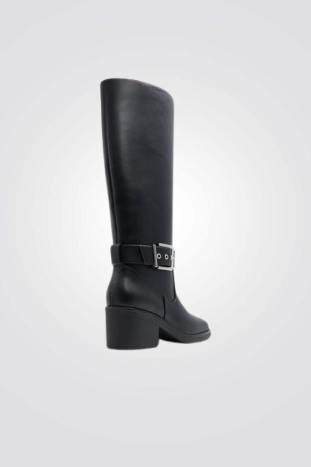 מגפי ברך בשילוב אבזם בצבע שחור