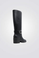 מגפי ברך בשילוב אבזם בצבע שחור