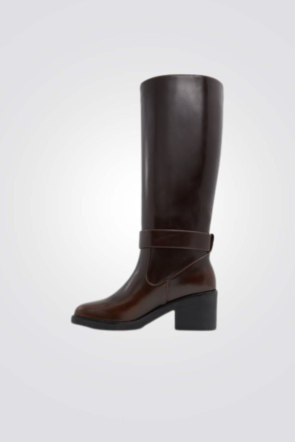 מגפי ברך בשילוב אבזם בצבע חום