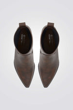 מגפוני עקב דמוי עור לנשים בצבע חום