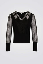 חולצת בשילוב תחרה בצבע שחור