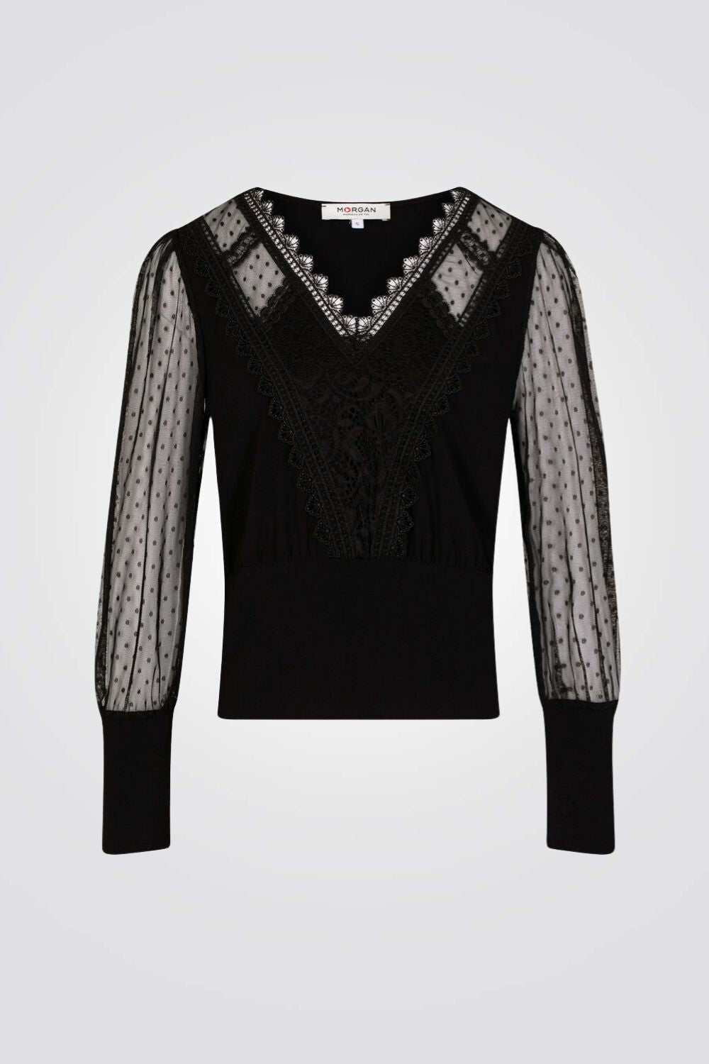 חולצת בשילוב תחרה בצבע שחור