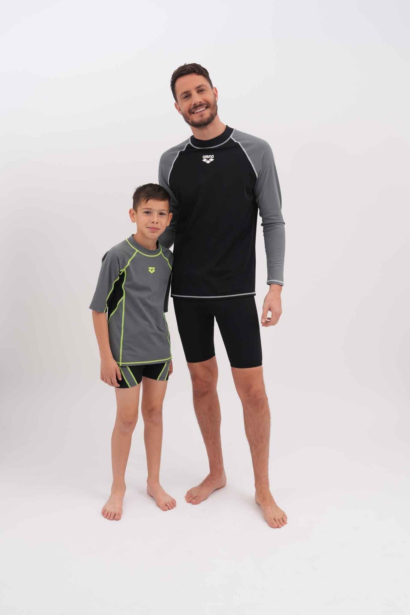 חולצת שחייה שרוול ארוך לגבר בצבע שחור ואפור - MASHBIR//365