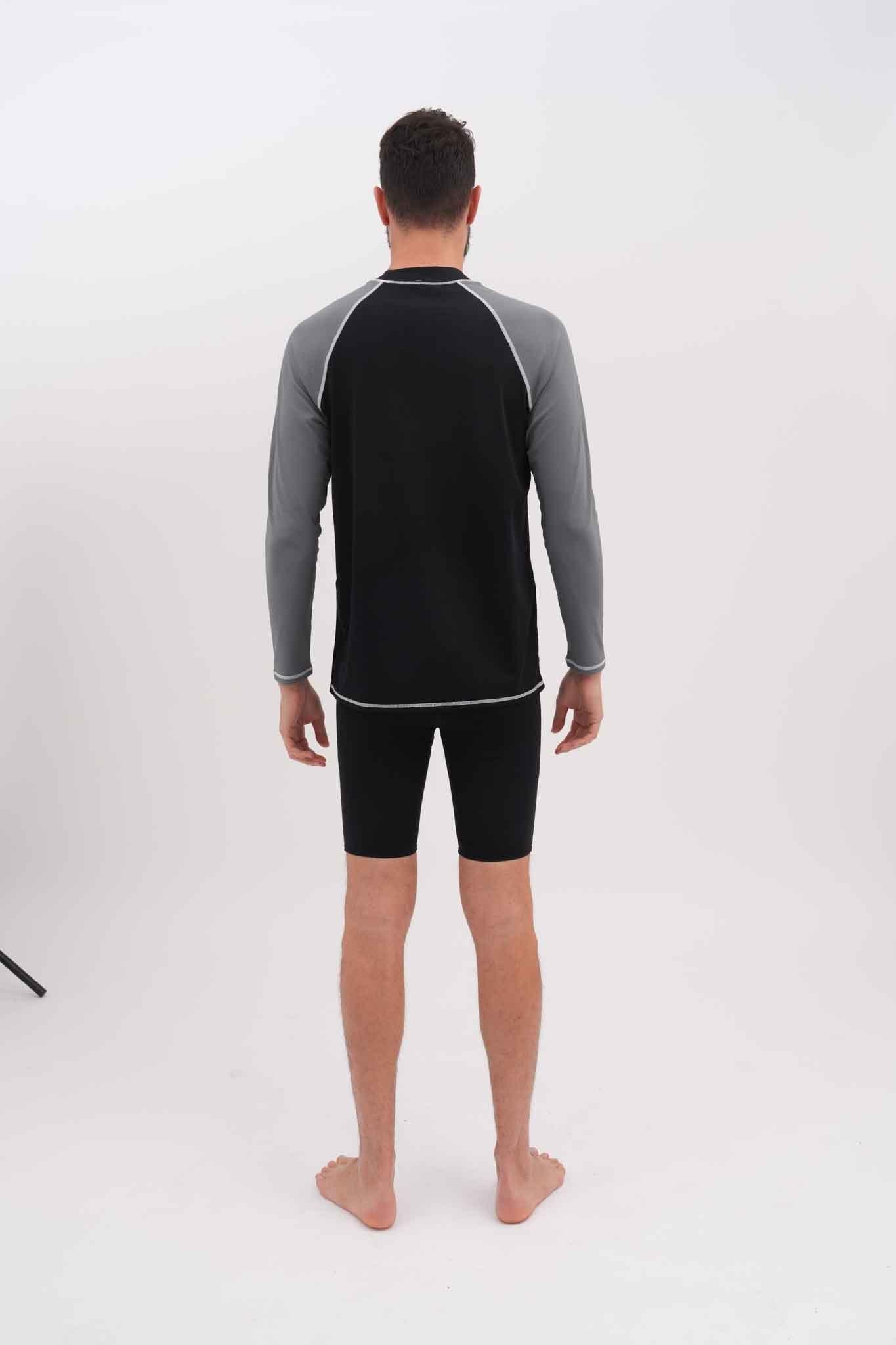 חולצת שחייה שרוול ארוך לגבר בצבע שחור ואפור - MASHBIR//365