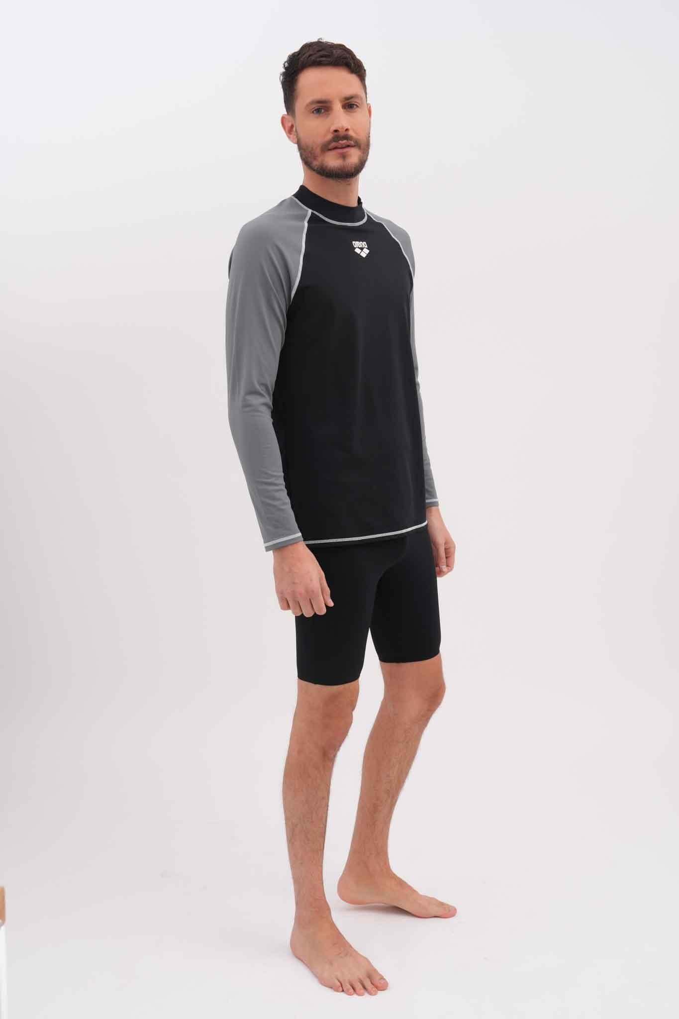 חולצת שחייה שרוול ארוך לגבר בצבע שחור ואפור - MASHBIR//365