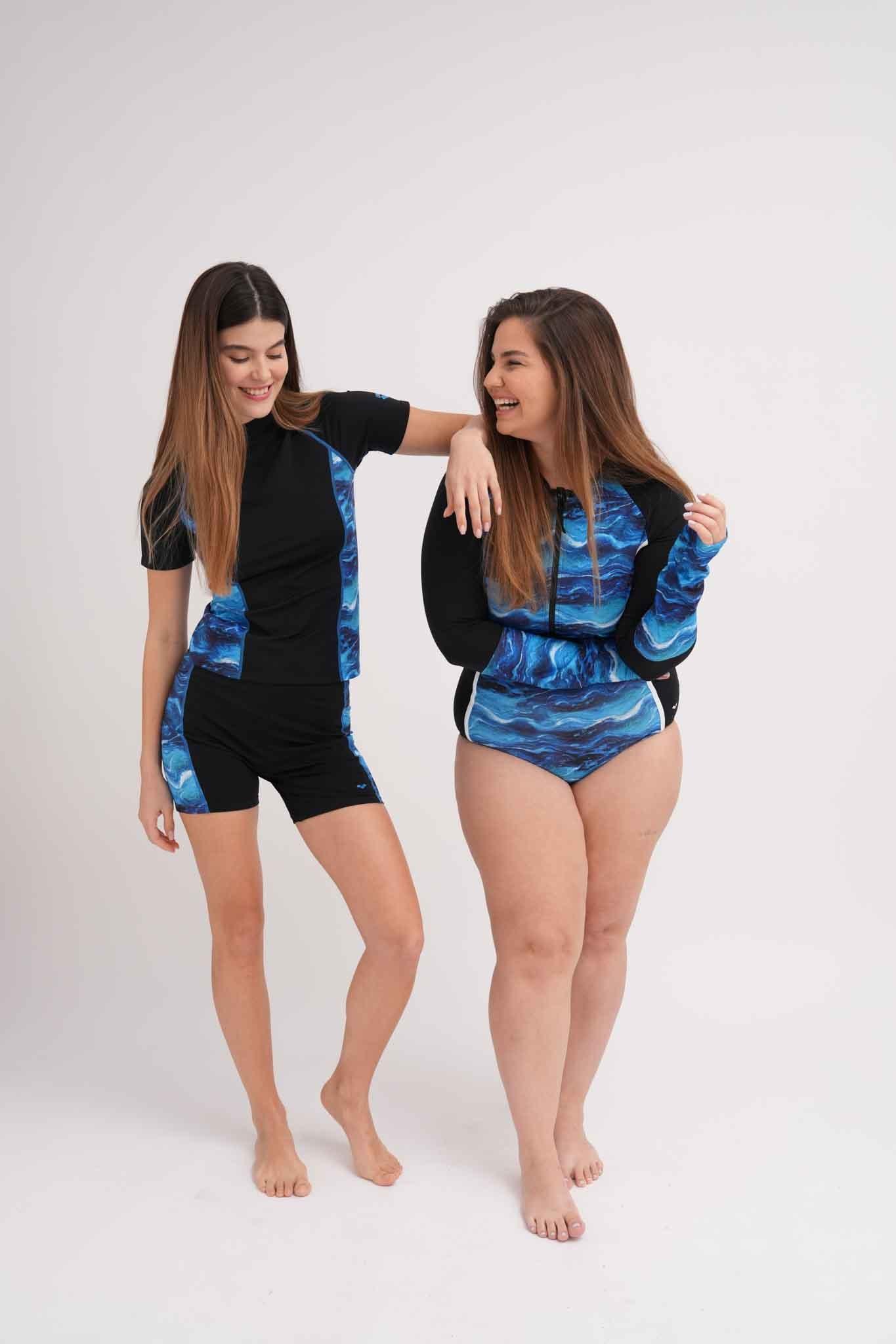 חולצת שחייה לנשים בצבע שחור וכחול - MASHBIR//365