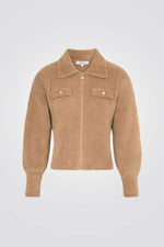 קרדיגן סריג צווארון דש בצבע כאמל