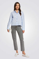 חולצה מכופתרת צווארון מעוטר כחול בהיר