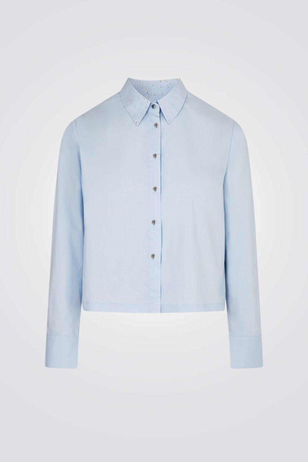 חולצה מכופתרת צווארון מעוטר כחול בהיר