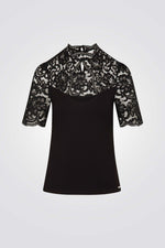 חולצת טי שרוולי תחרה בצבע שחור