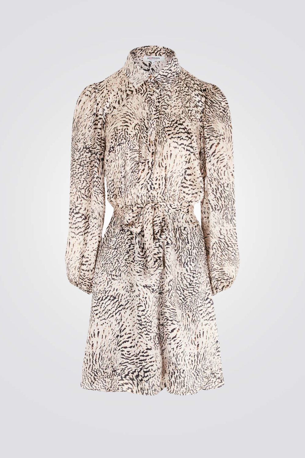 שמלה עם חגורת קשירה בהדפס מנומר