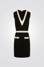 שמלת סריג קצרה בצבע שחור/אוף וויט