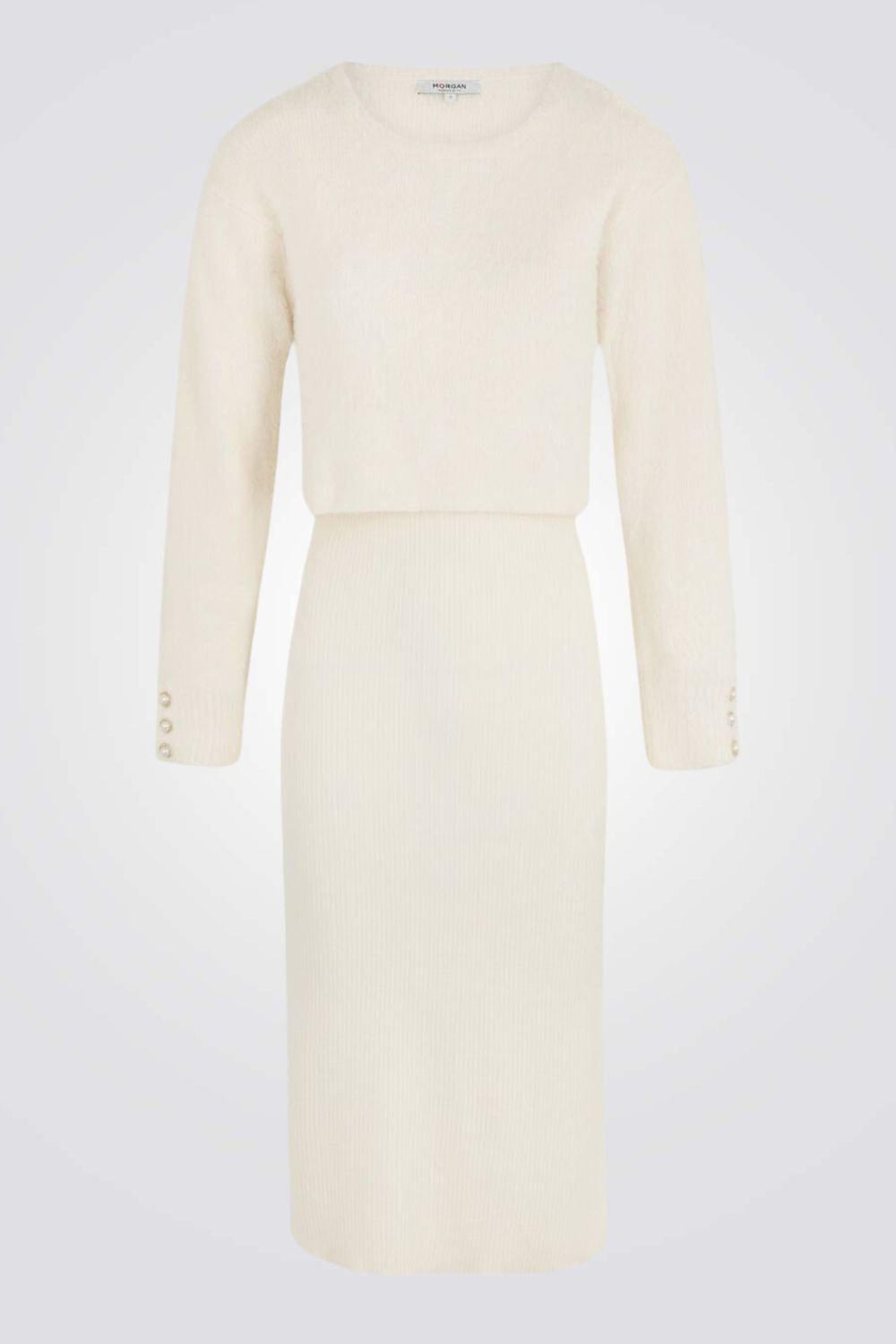 שמלת סריג מידי בצבע שמנת