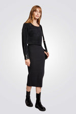 שמלת סריג מידי בצבע אפור כהה