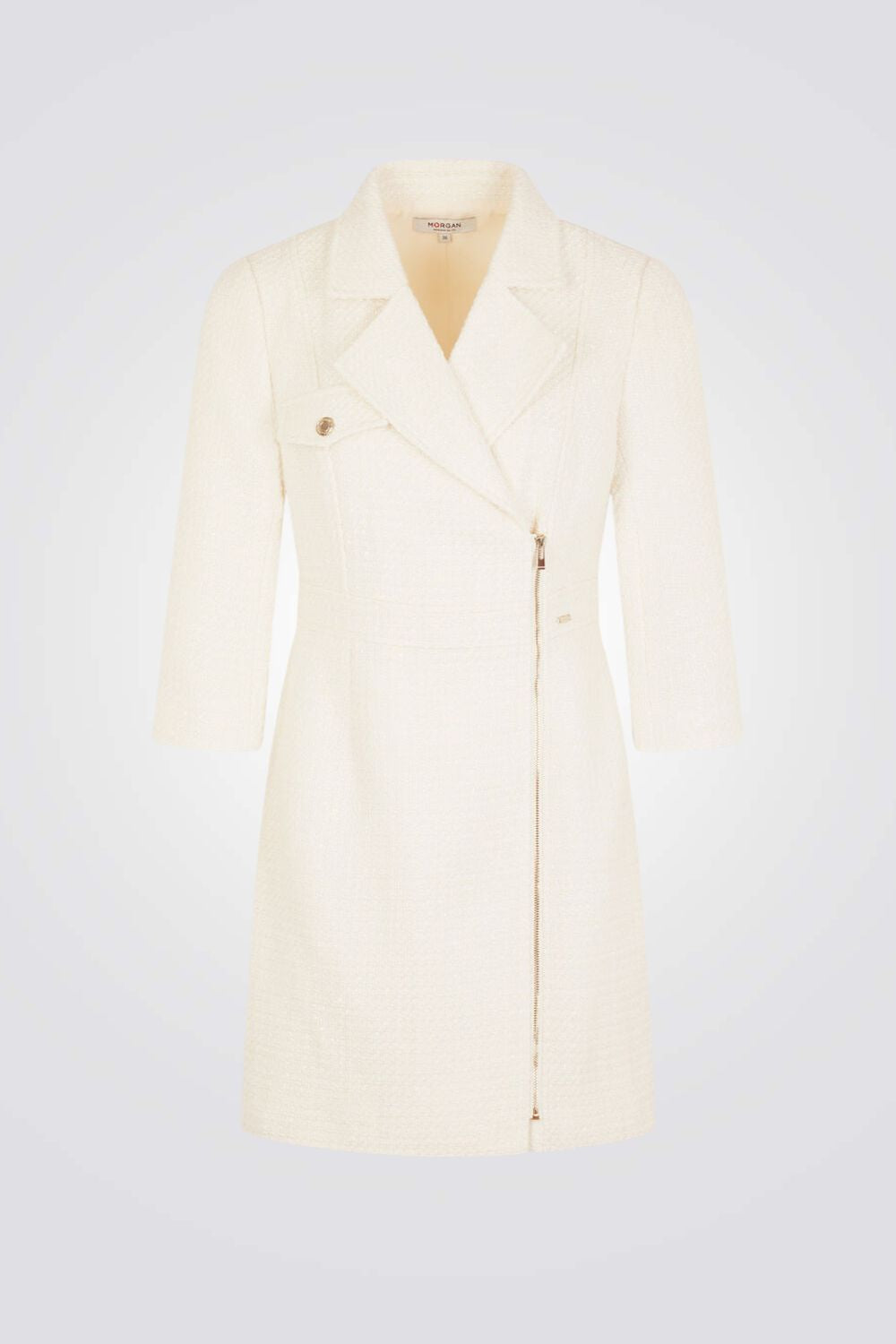 שמלת אריג קצרה בצבע קרם