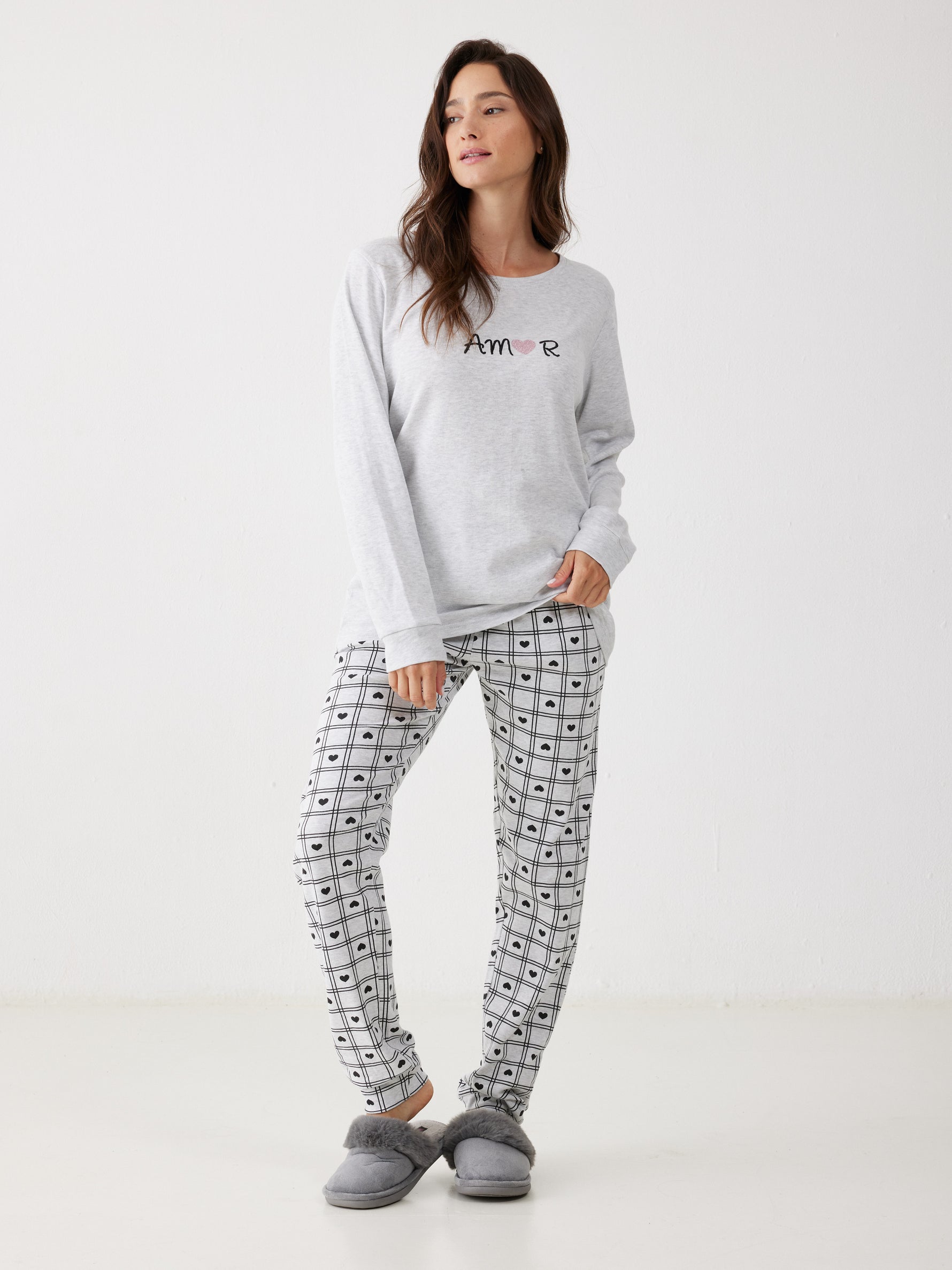 פיג'מה ארוכה לבבות לנשים | בוניטה דה מאס