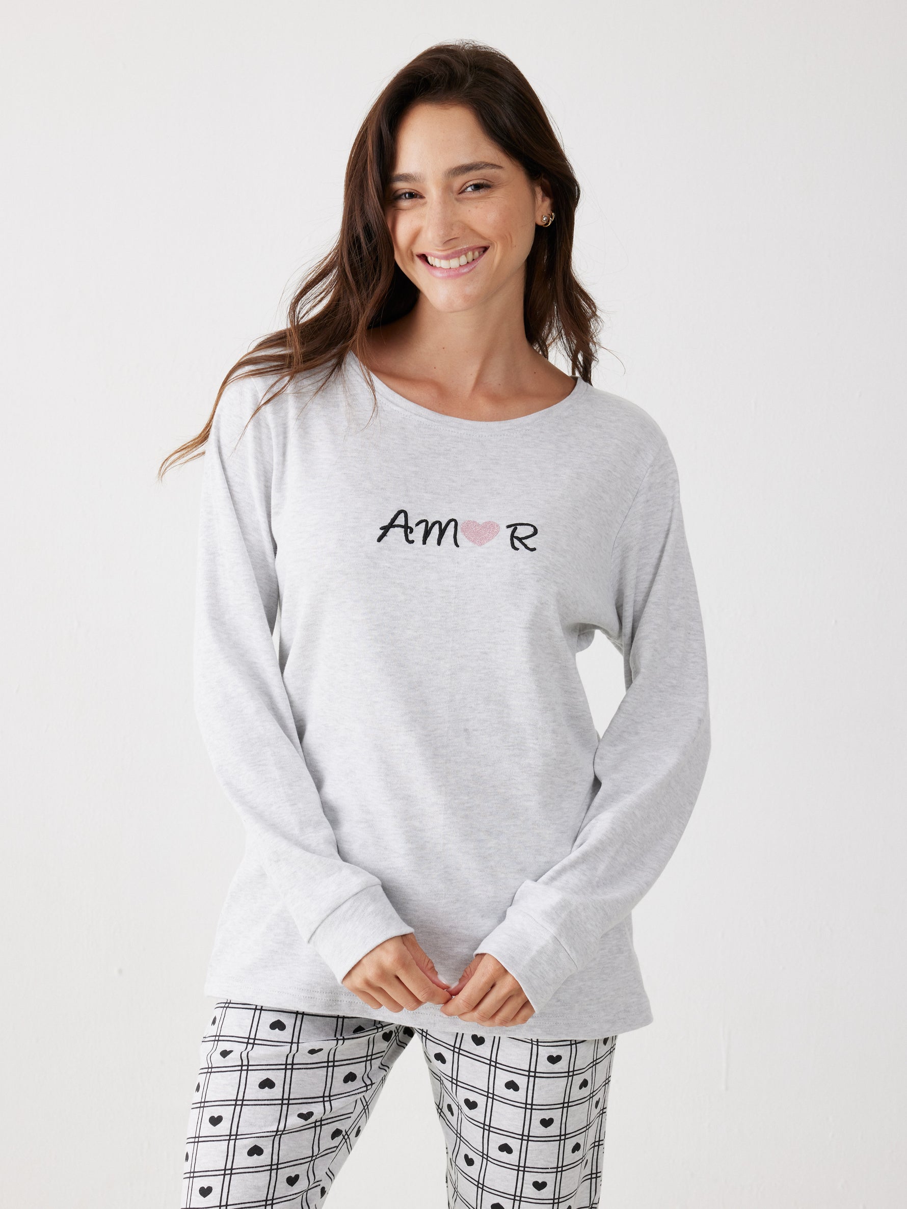 פיג'מה ארוכה לבבות לנשים | בוניטה דה מאס