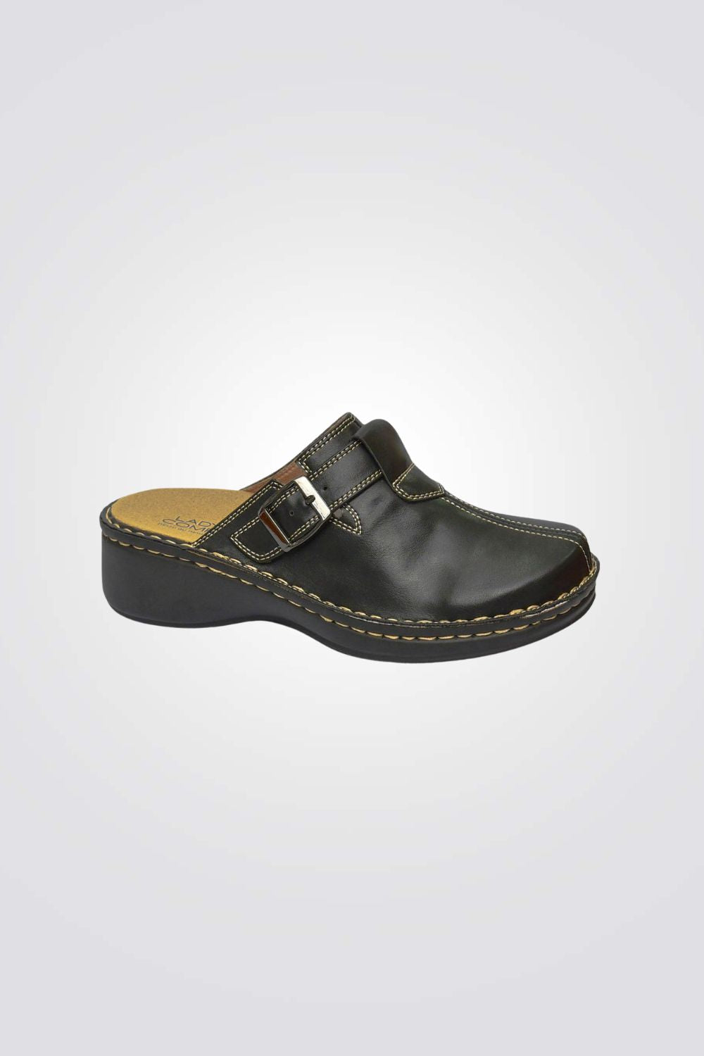 כפכפי נוחות סגורים עם רצועה ואבזם בצבע שחור