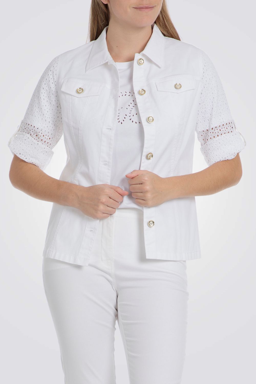 ג'קט שרוולי שלושת רבעי בצבע לבן