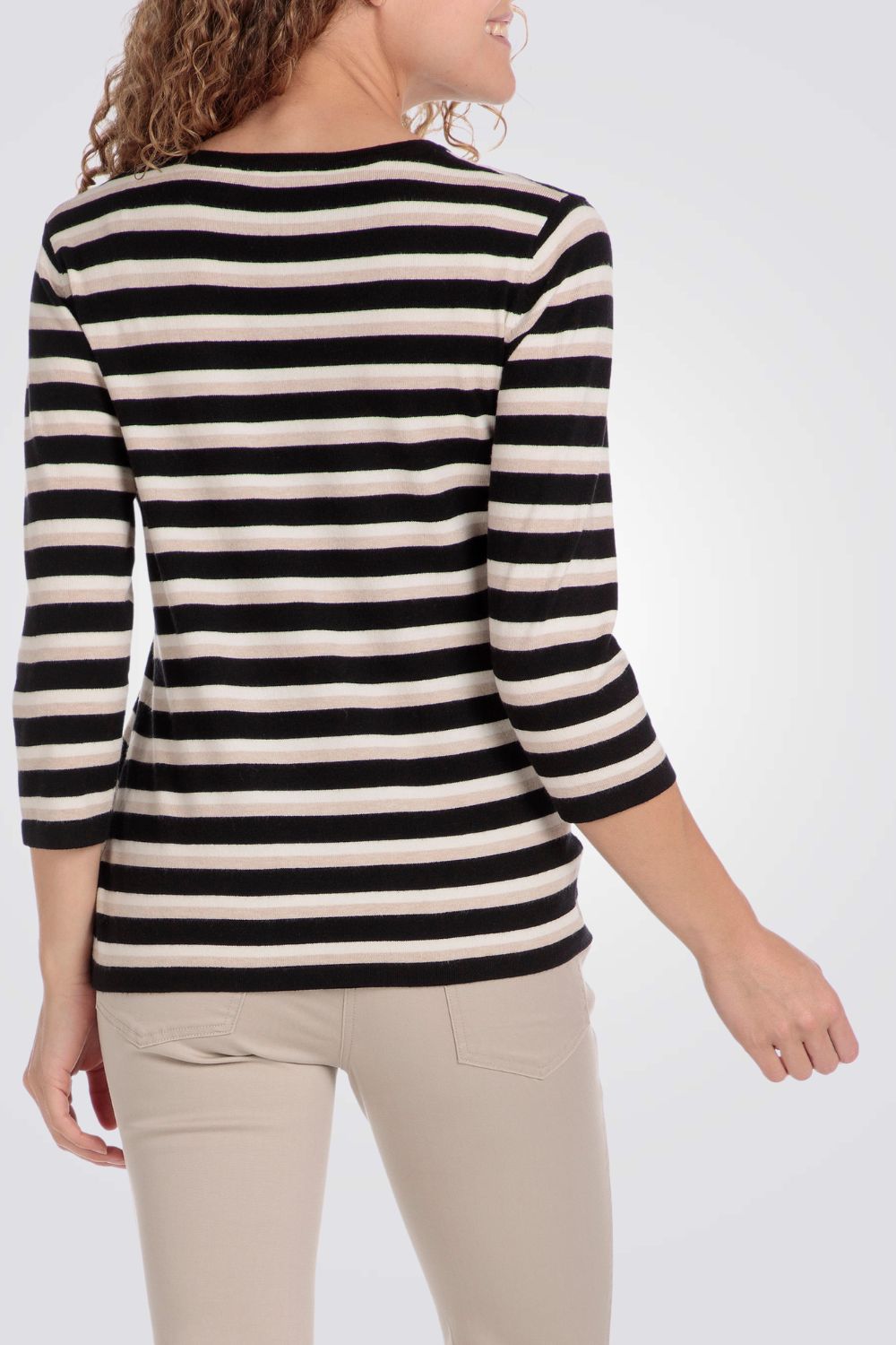 טישירט פסים שרוולי שלושת רבעי