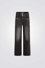 מכנסי ג'ינס רחבים בצבע אפור כהה