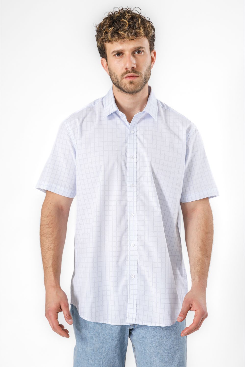 חולצה מכופתרת הדפס משבצות שרוולים קצרים