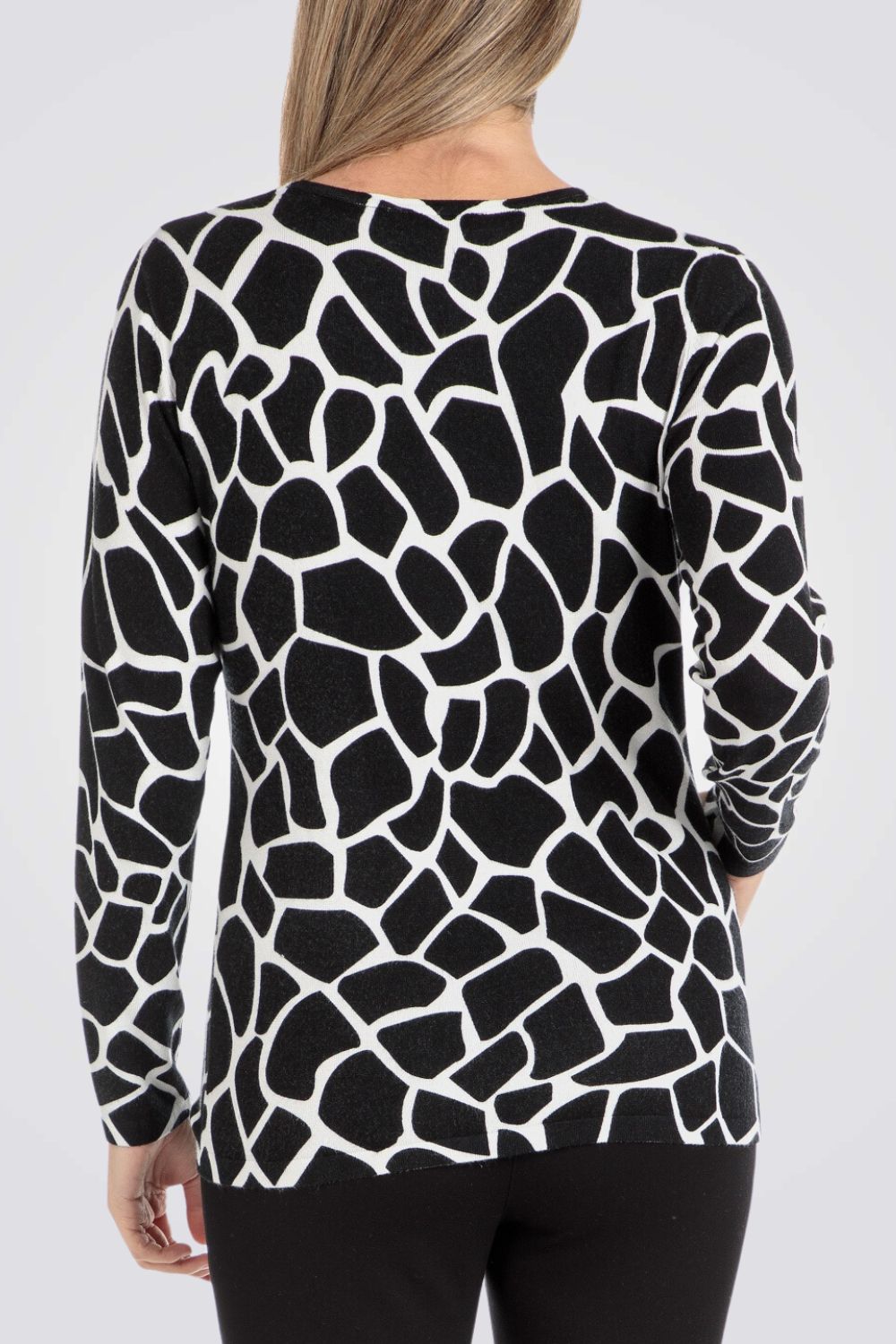 סריג ג'רסי עם הדפס שחור/לבן