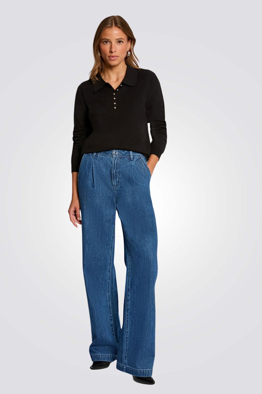 חולצת סריג עם צווארון פולו לנשים | מורגן