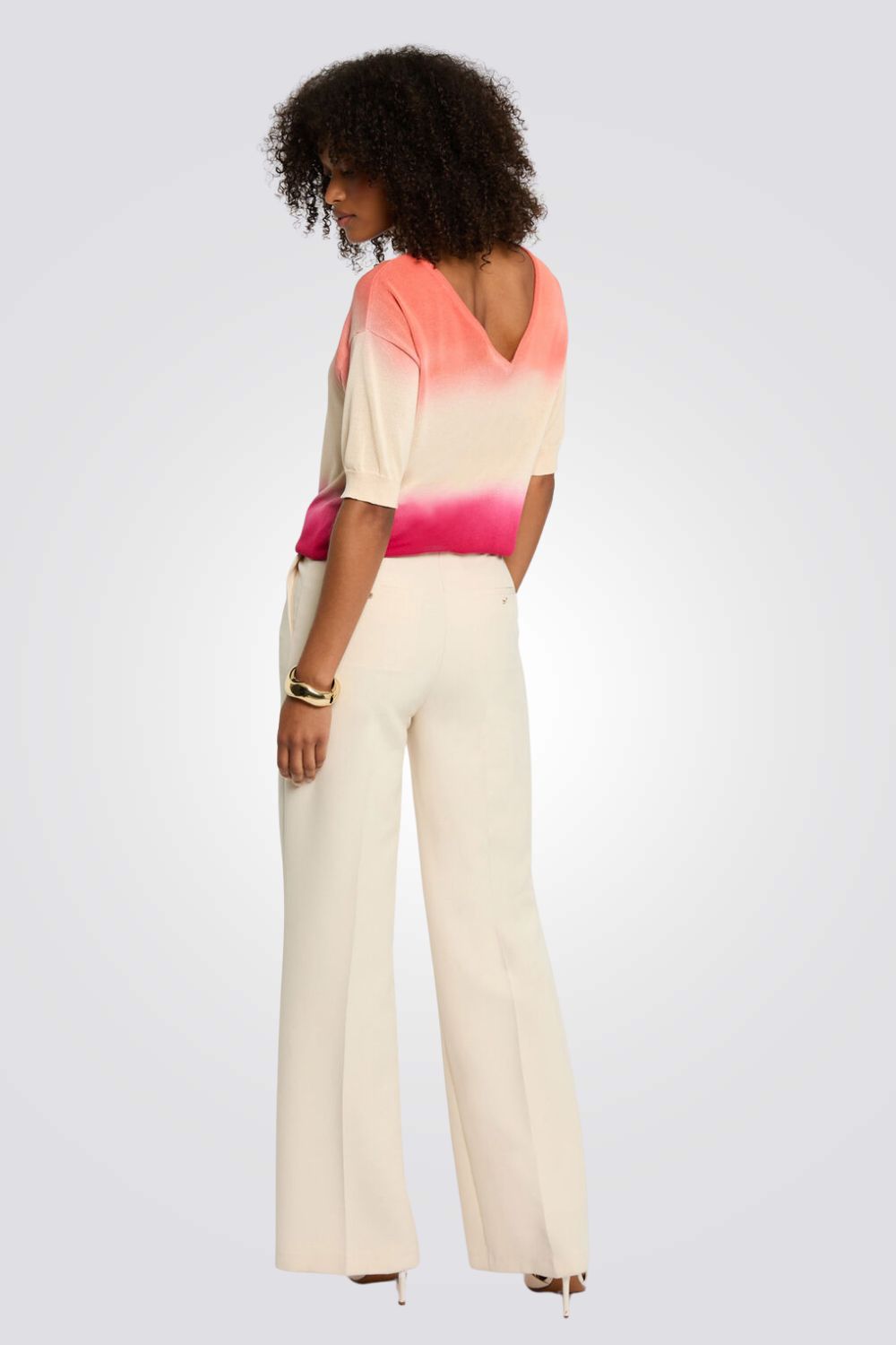 מכנסיים רחבים לנשים בצבע קרם | מורגן