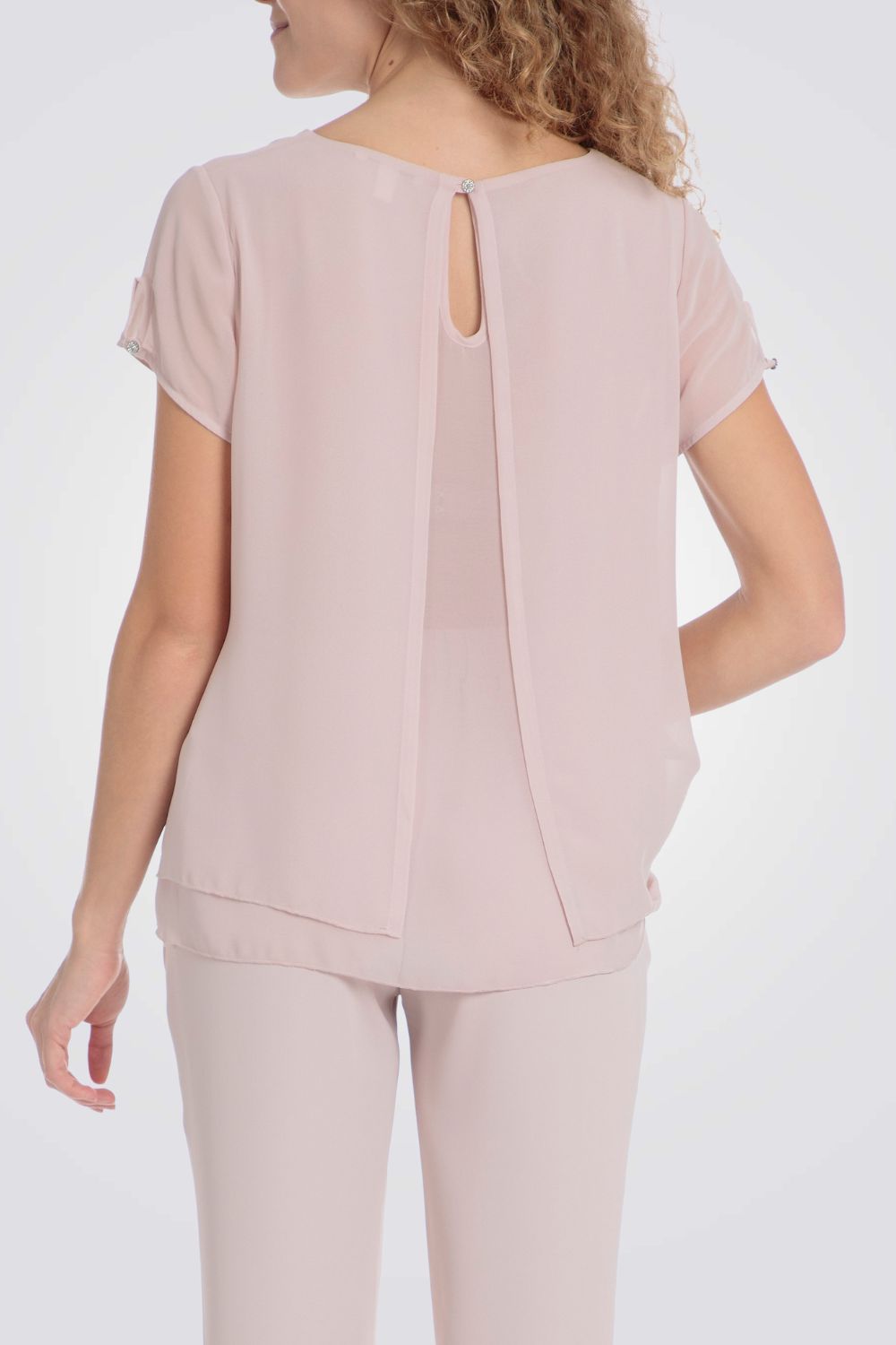 חולצה בד כפול בצבע ורוד