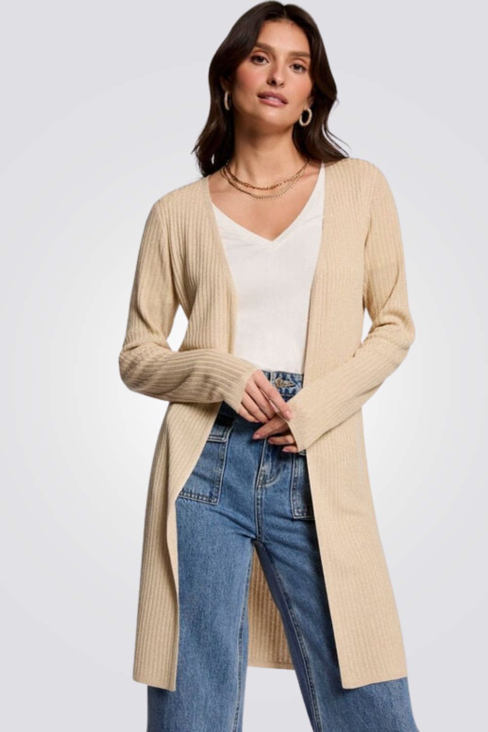קרדיגן ארוך לנשים בצבע בז' | מורגן