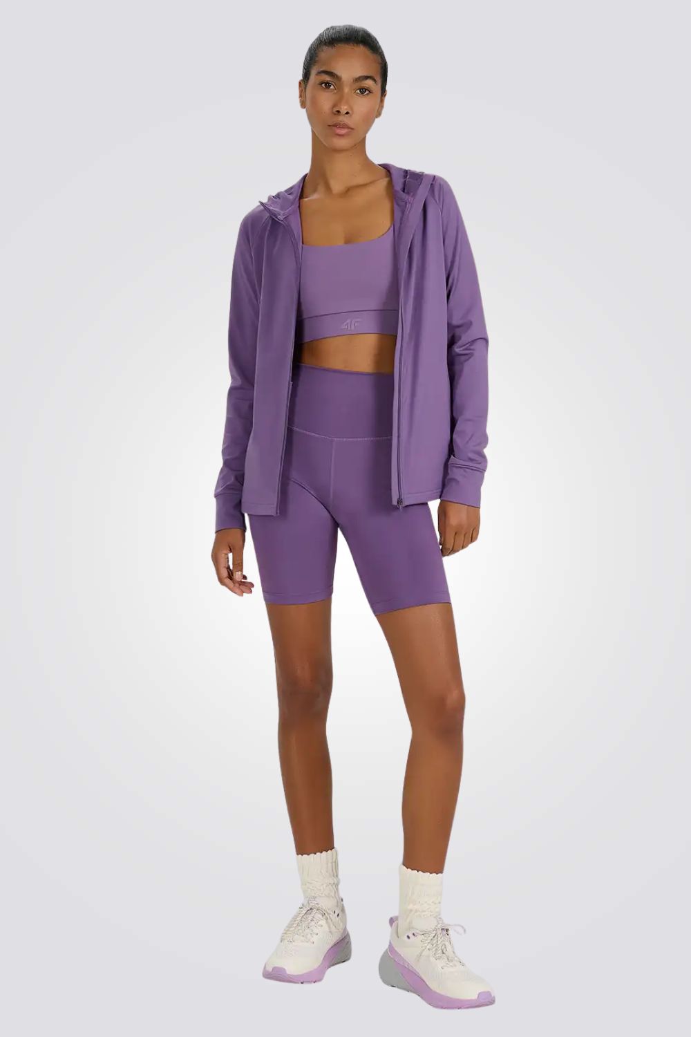 סווטשירט ספורטיבי עם רוכסן וקפוצ'ון לנשים | 4F