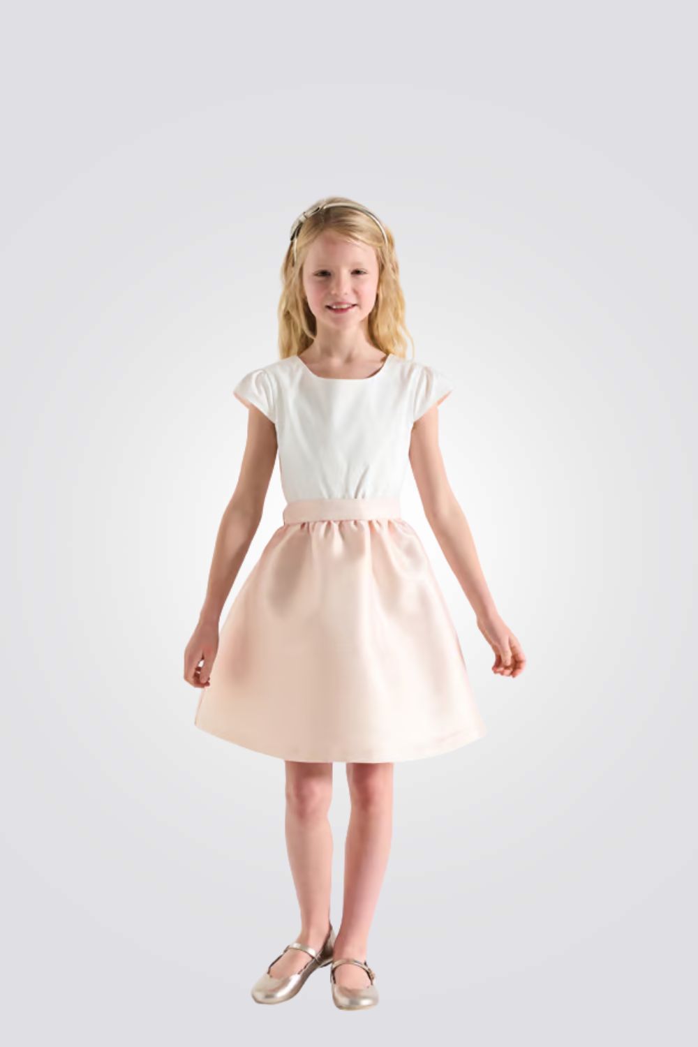 שמלה אלגנטית לילדות בצבע לבן וורוד