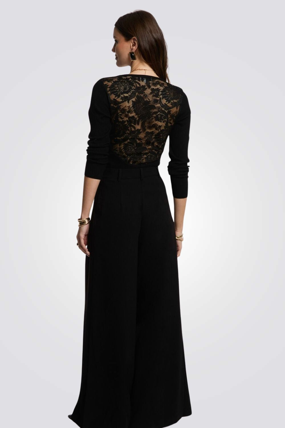 חולצת סריג לנשים עם עיטור תחרה בגב | מורגן 