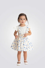 סט חצאית פרחונית עם כתפיות וטישירט לבנה לתינוקות