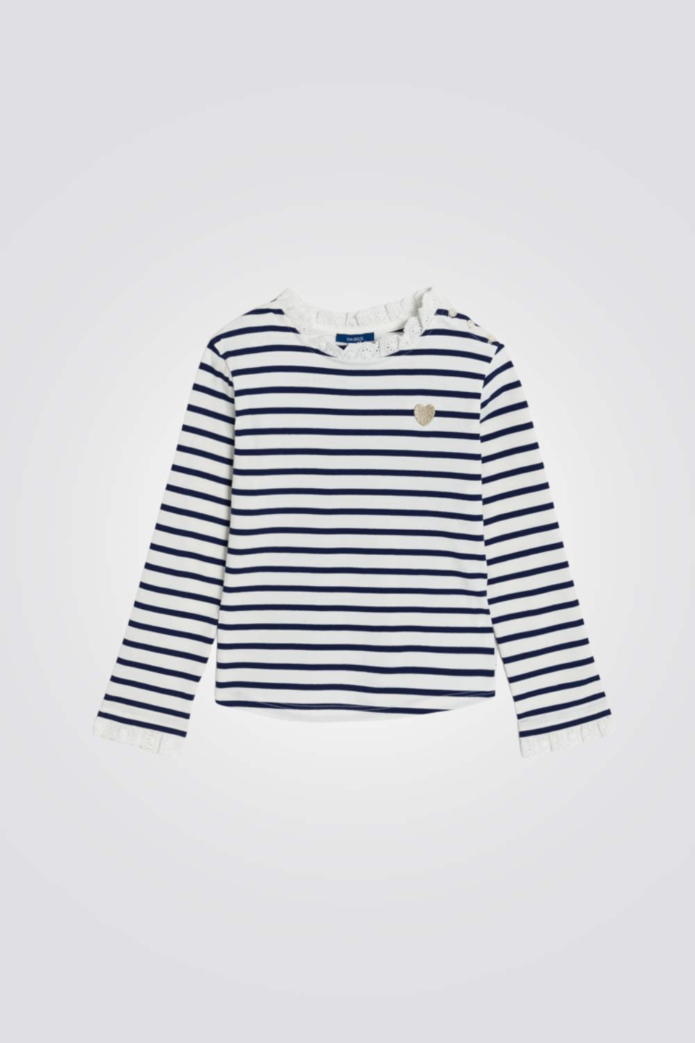 טישירט פסים ארוכה בשילוב תחרה | אוקיידי