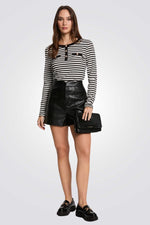 טישירט שרוולים ארוכים הדפס פסים לבן/שחור